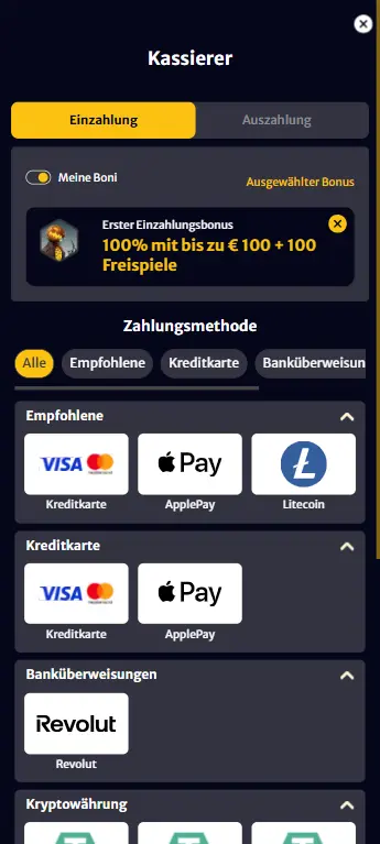Schritt 3: Einzahlung in EUR vornehmen